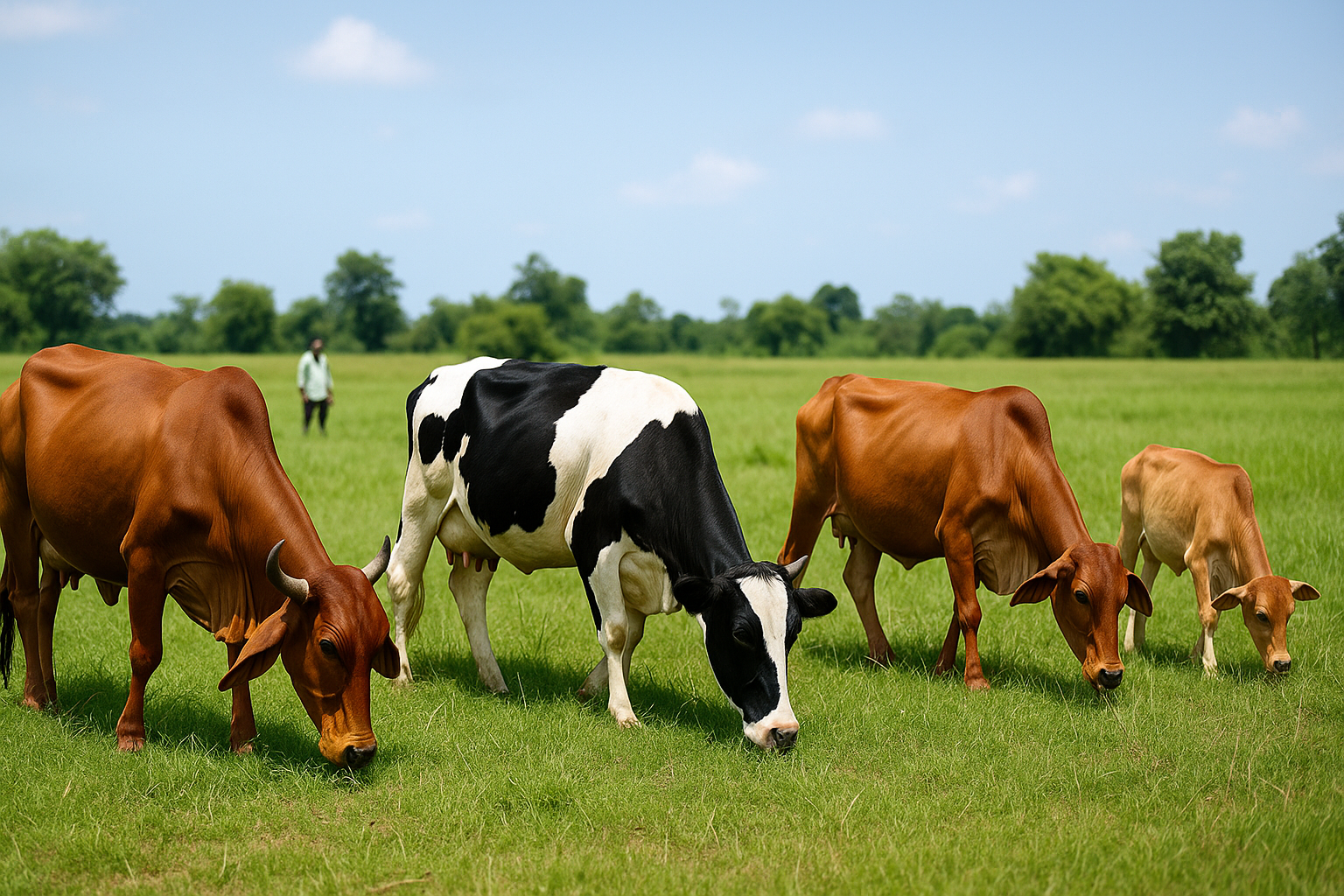 Cattle grazing in a green field